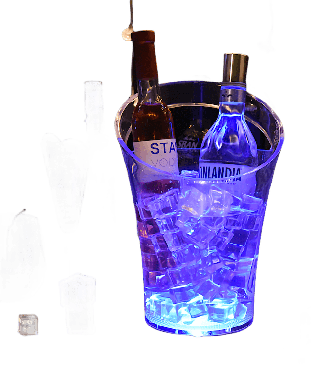 Cubo de enfriamiento para hielo, alcohol, vodka, vino, champán, cubo de color con luz LED