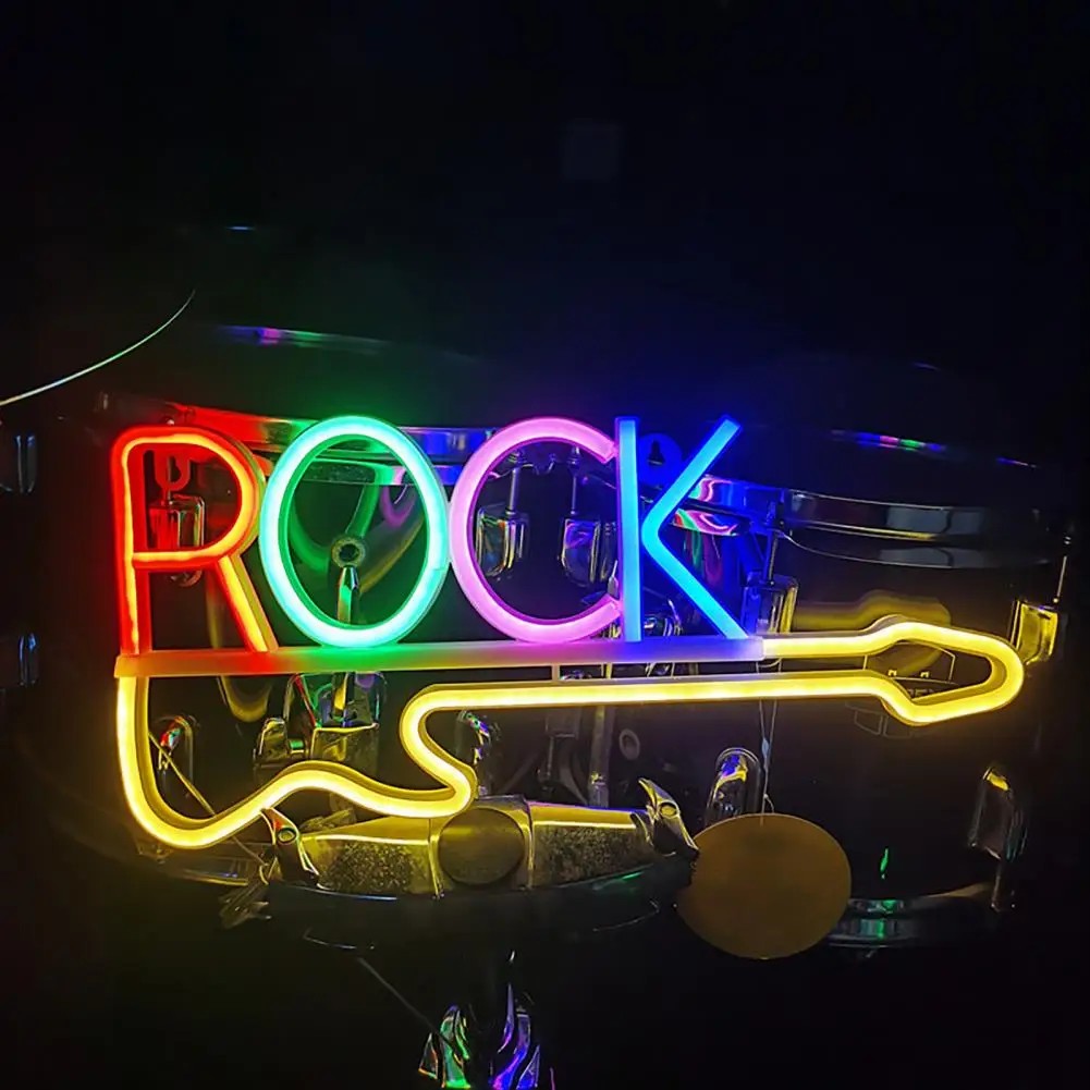 letrero con logotipo de neón LED brillante - guitarra rock