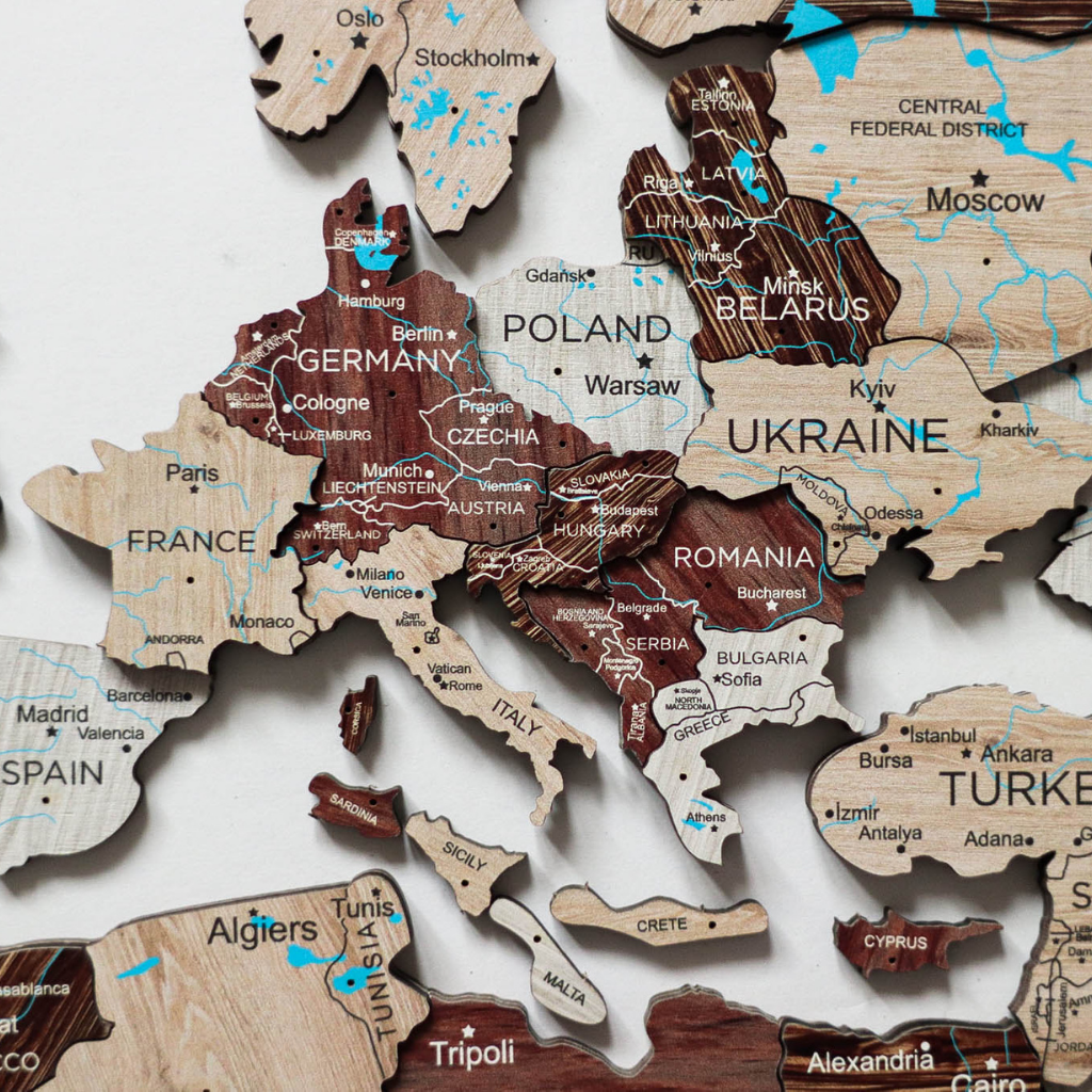 mapa 3D de madera del mundo