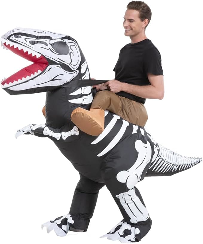 Disfraz inflable tipo esqueleto de dinosaurio con abanico para Halloween