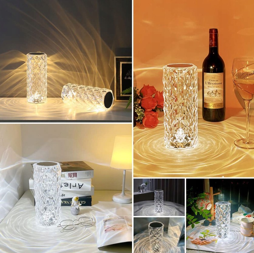 Lámpara LED para interior y exterior, lámpara de cristal tipo jarrón de mesa con forma de taza