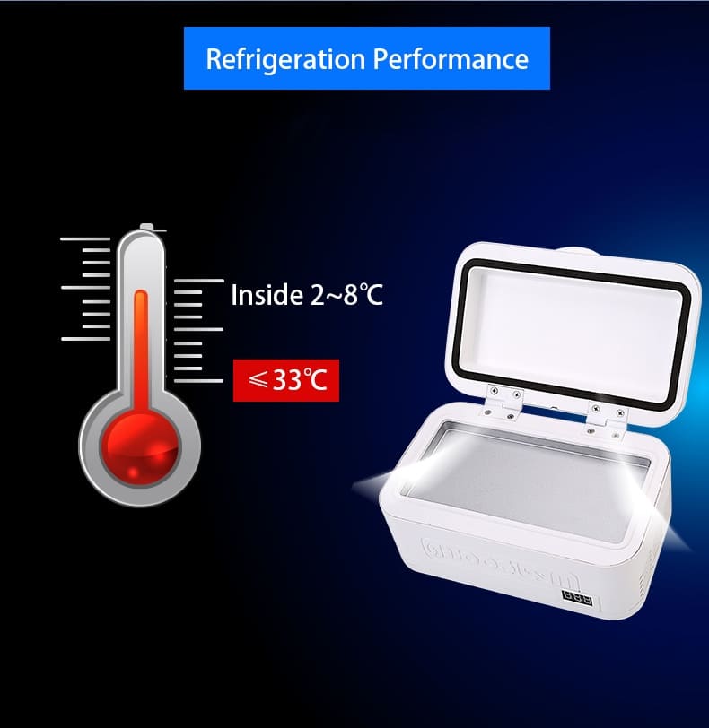 Pequeño refrigerador para medicamentos u otros artículos que necesitan refrigeración.