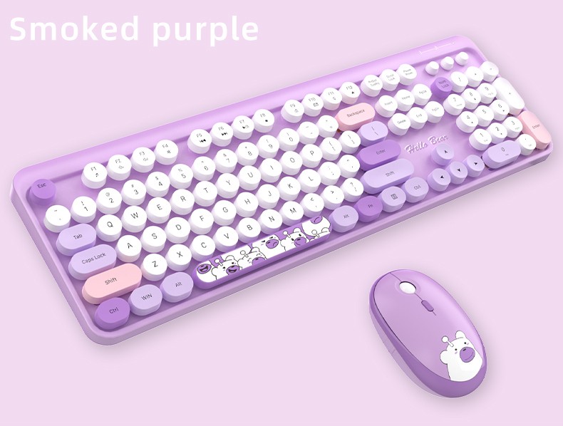 Ratón y teclado inalámbrico morado wifi para niña